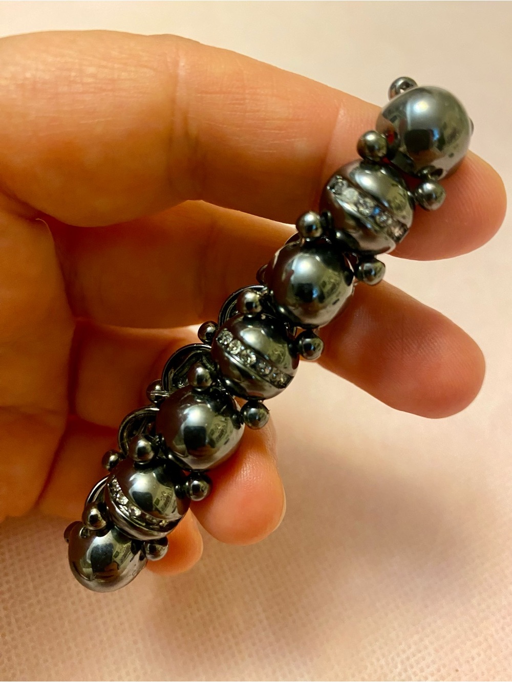 Lis Sophia Hematite Beaded Stretch Vintage Bracelet with Crystal Accents